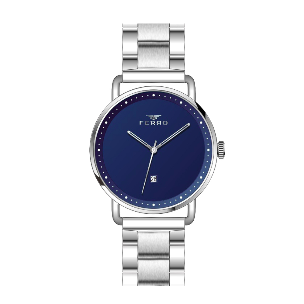 【FERRO 費羅】F1994 簡約 時尚 素雅 帶日期 不鏽鋼 腕錶 手錶 -