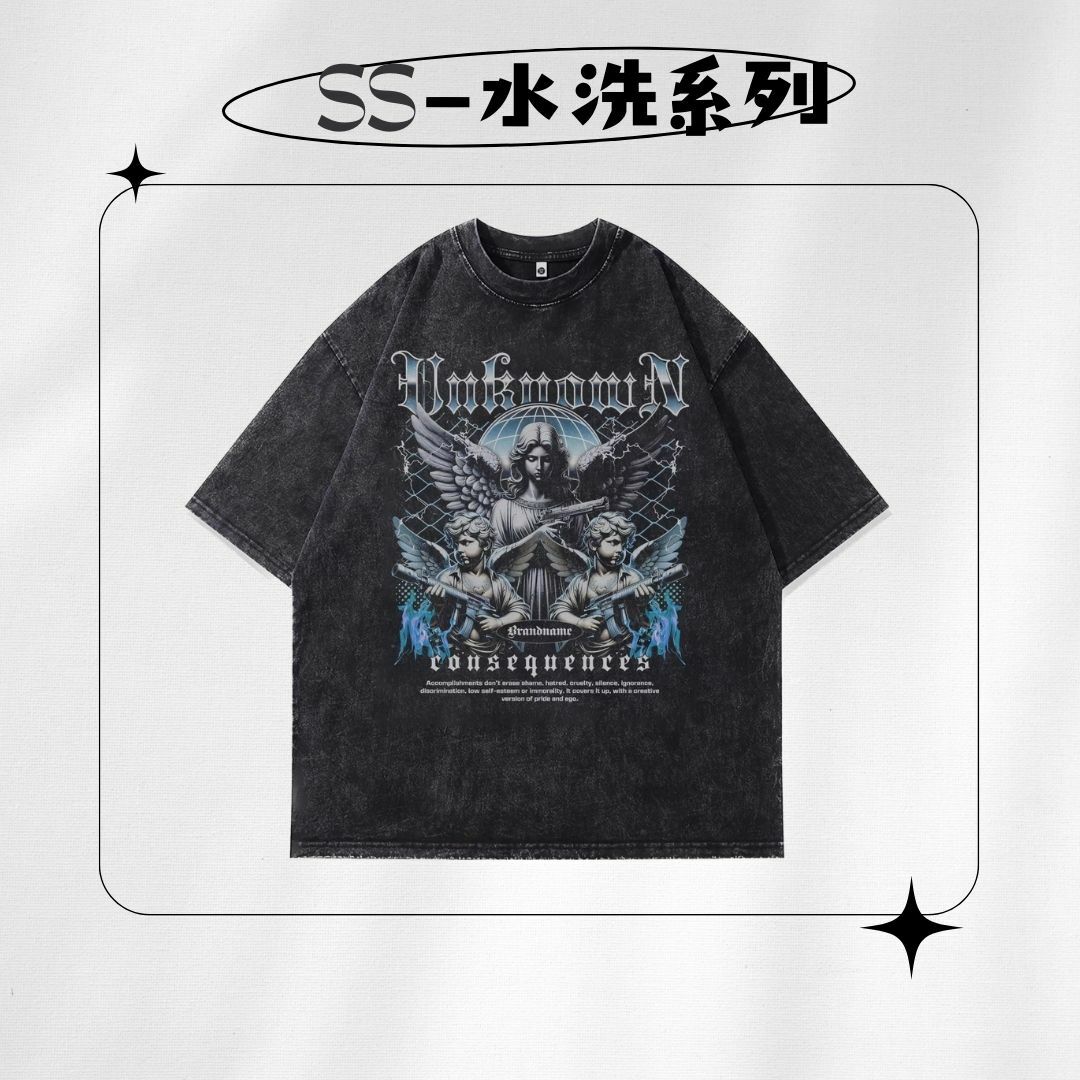 【SS 預購】宗教系列 希臘元素 女神像 小天使 槍枝 水洗短袖上衣