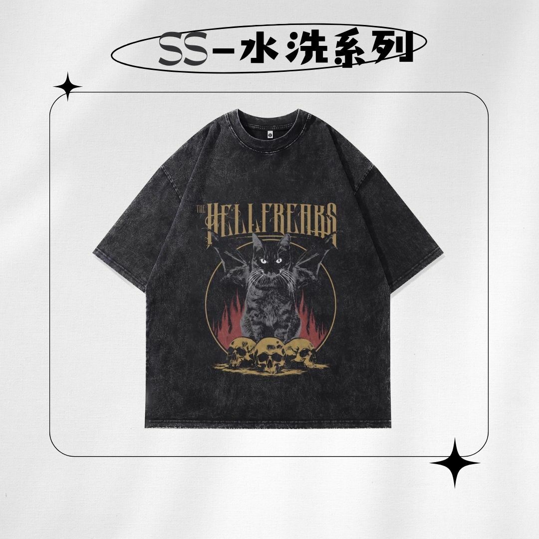 【SS 預購】美式系列 動物元素 貓咪 蝙蝠 水洗短袖上衣