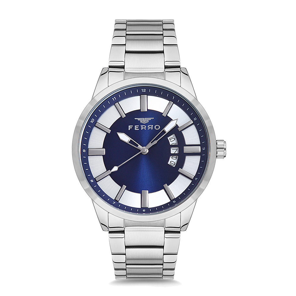 【FERRO 費羅】F1983 經典簡約時標  同心圓 帶日期 不鏽鋼 腕錶 手錶 -