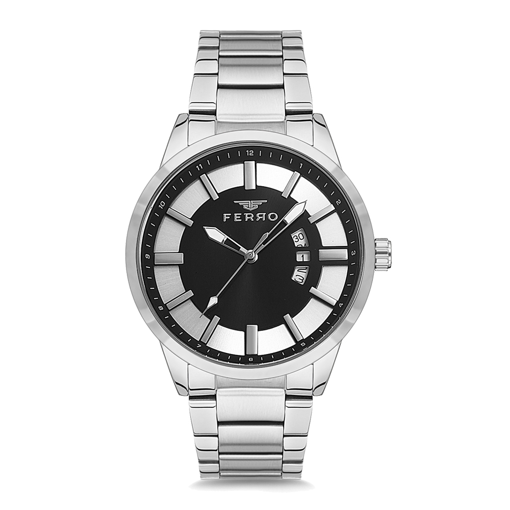 【FERRO 費羅】F1983 經典簡約時標  同心圓 帶日期 不鏽鋼 腕錶 手錶 -