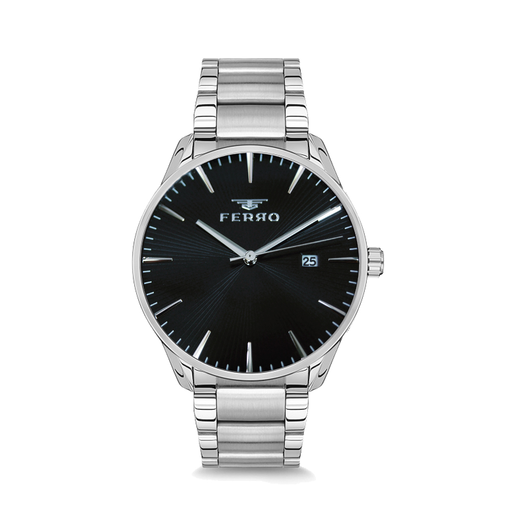 【FERRO 費羅】F1924 經典時標 簡約時尚 帶日期 不鏽鋼 腕錶 手錶 -