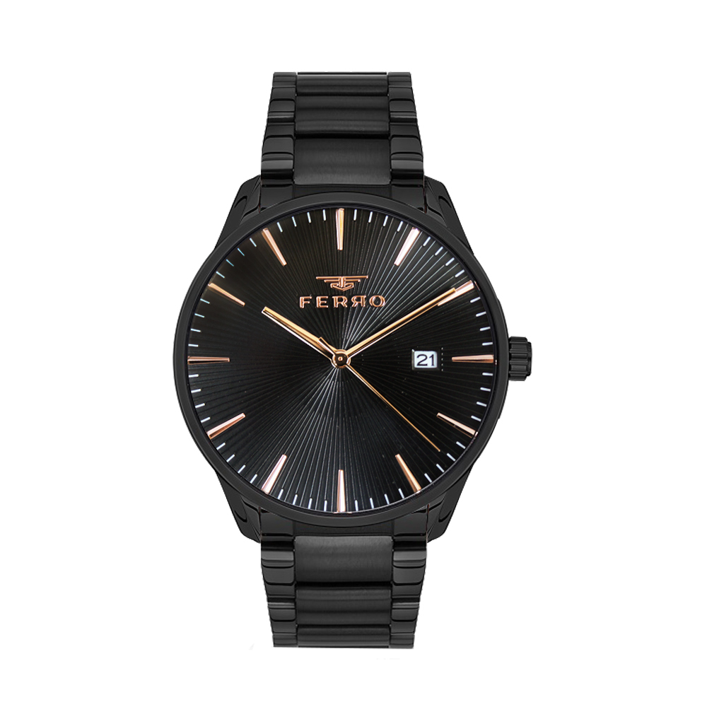 【FERRO 費羅】F1924 經典時標 簡約時尚 帶日期 不鏽鋼 腕錶 手錶 -