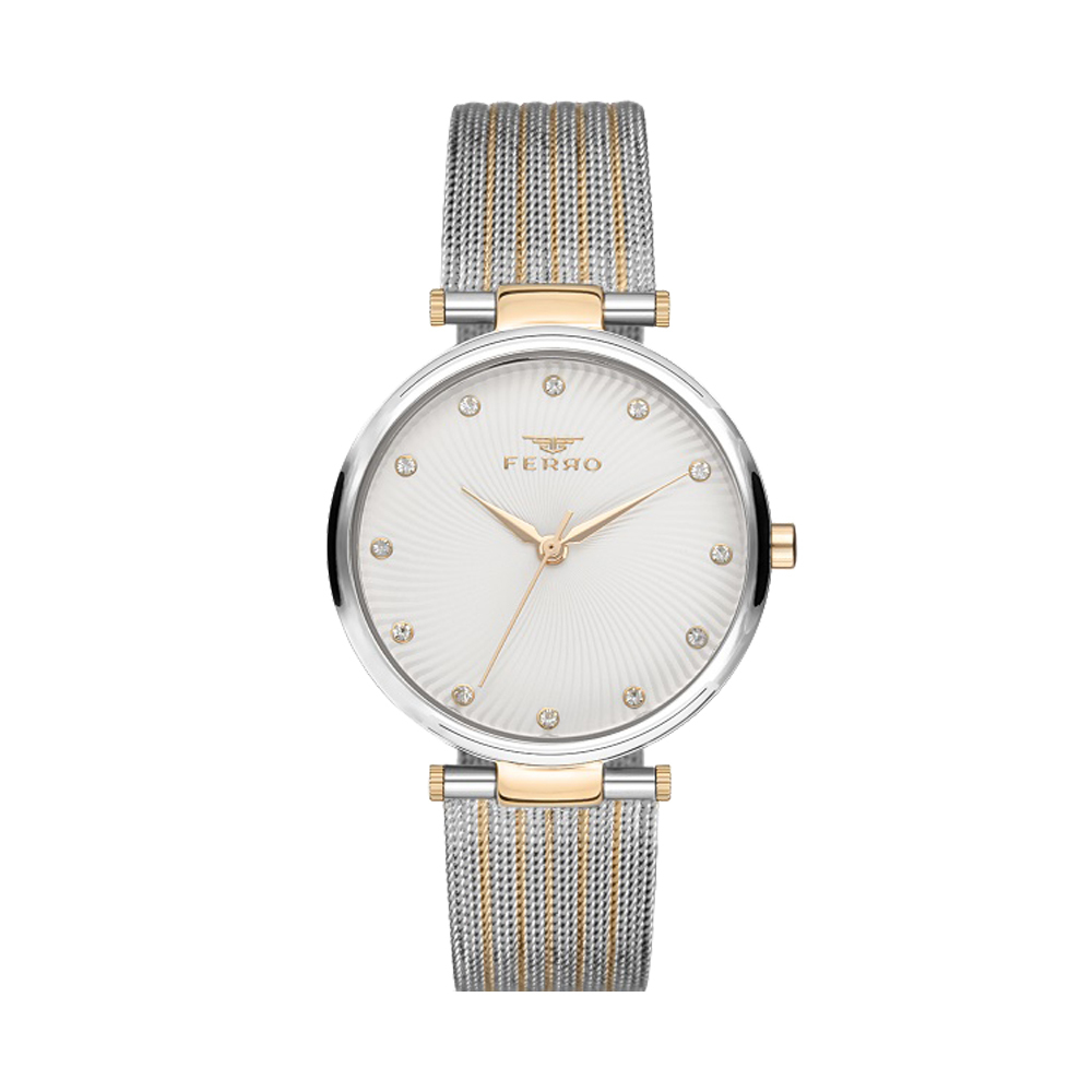 【FERRO 費羅】FM1822 時尚簡約 晶鑽小時標 米蘭 不鏽鋼 手錶 -