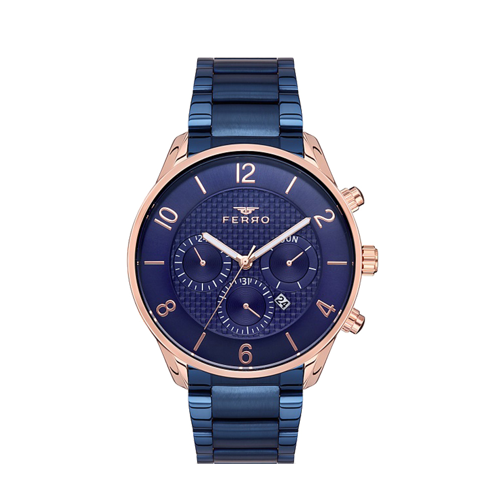 【FERRO 費羅】FM1785 時尚簡約 三眼帶日期 不鏽鋼腕錶