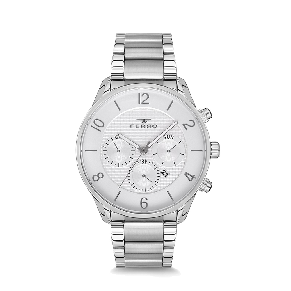 【FERRO 費羅】FM1785 時尚簡約 三眼帶日期 不鏽鋼腕錶