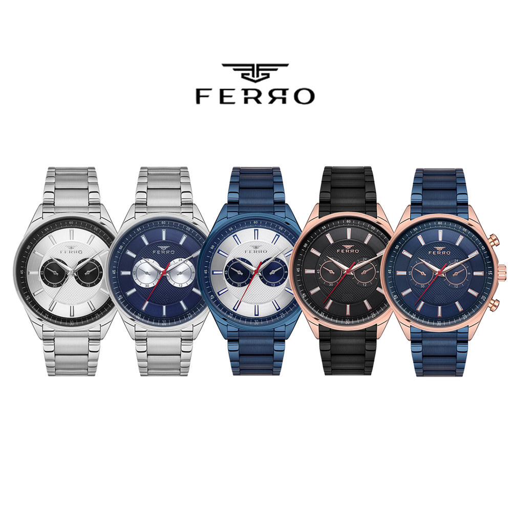 【FERRO 費羅】FM1901  兩眼 簡約時尚 不鏽鋼腕錶