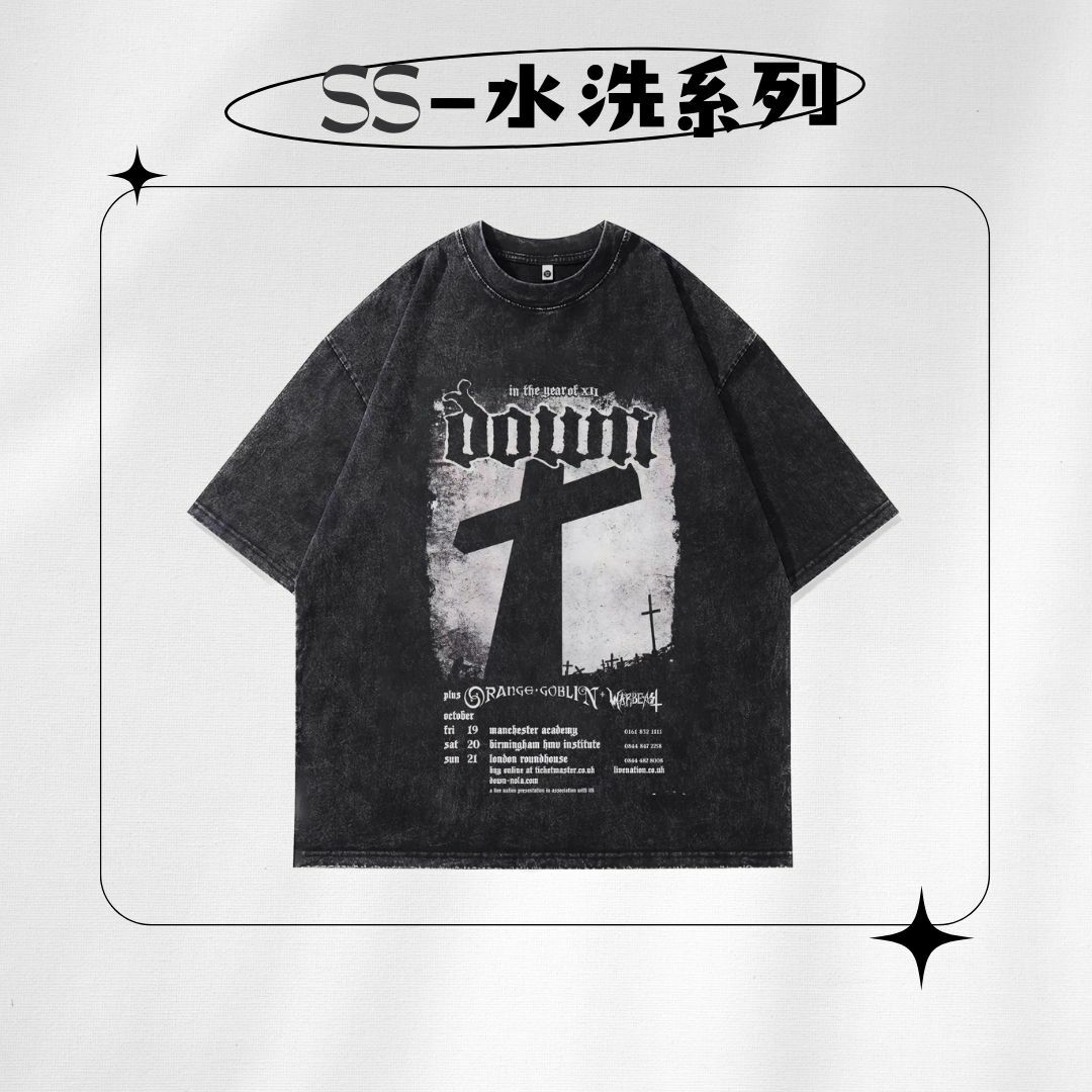 【SS 預購】美式系列 宗教元素 墓碑 水洗短袖上衣