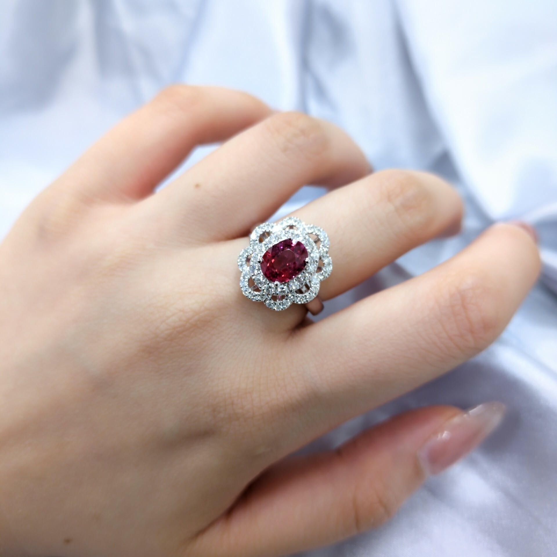 18K White Gold 2.00ct Pink Sapphire and Diamond Ring