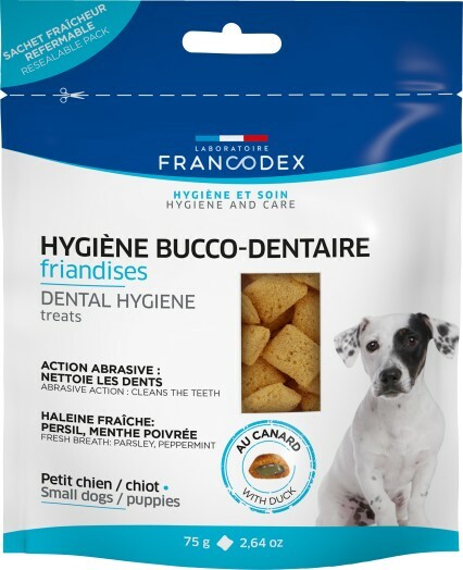 [$100/3包] 法國Francodex 幼犬及小型犬用 潔齒除口氣小食 鴨肉味 75g