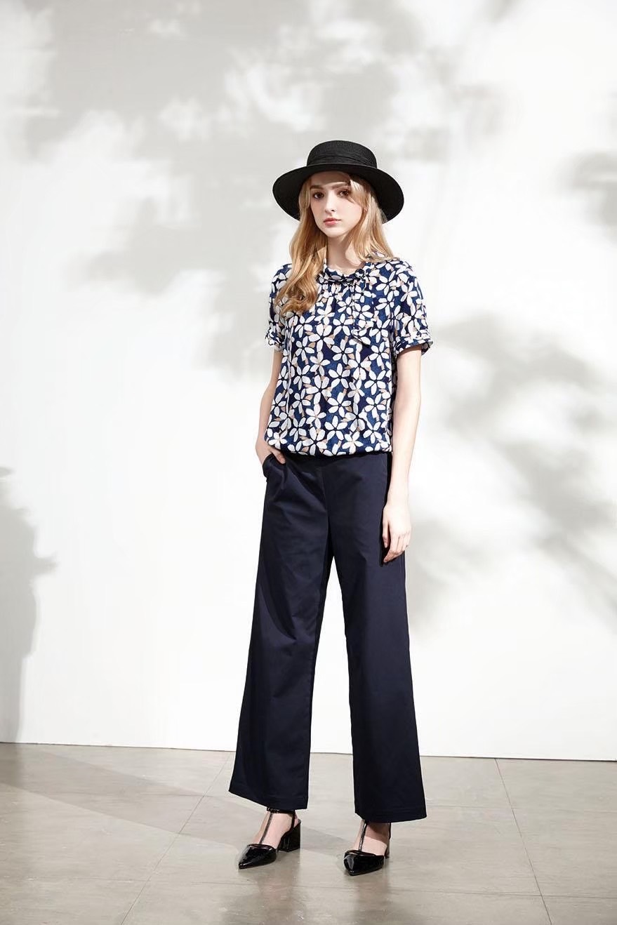 韓版OL舒適涼感紗腰頭帶環造型修身寬管長褲U6321