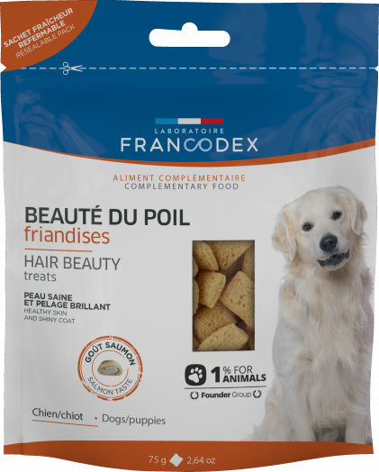 [$100/3包] 法國Francodex 犬用 美毛小食 三文魚味 75g
