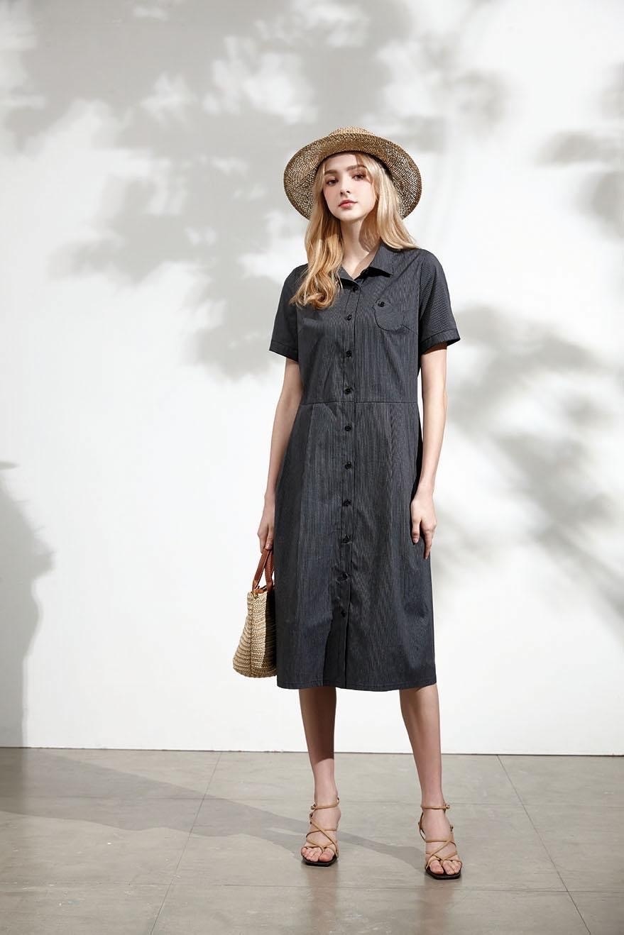 韓版OL時尚經典條紋個性修身洋裝U6385