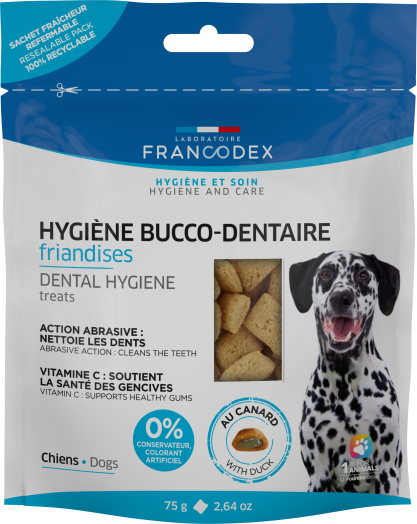 [$100/3包] 法國Francodex 犬用 潔齒除口氣小食 鴨肉味 75g