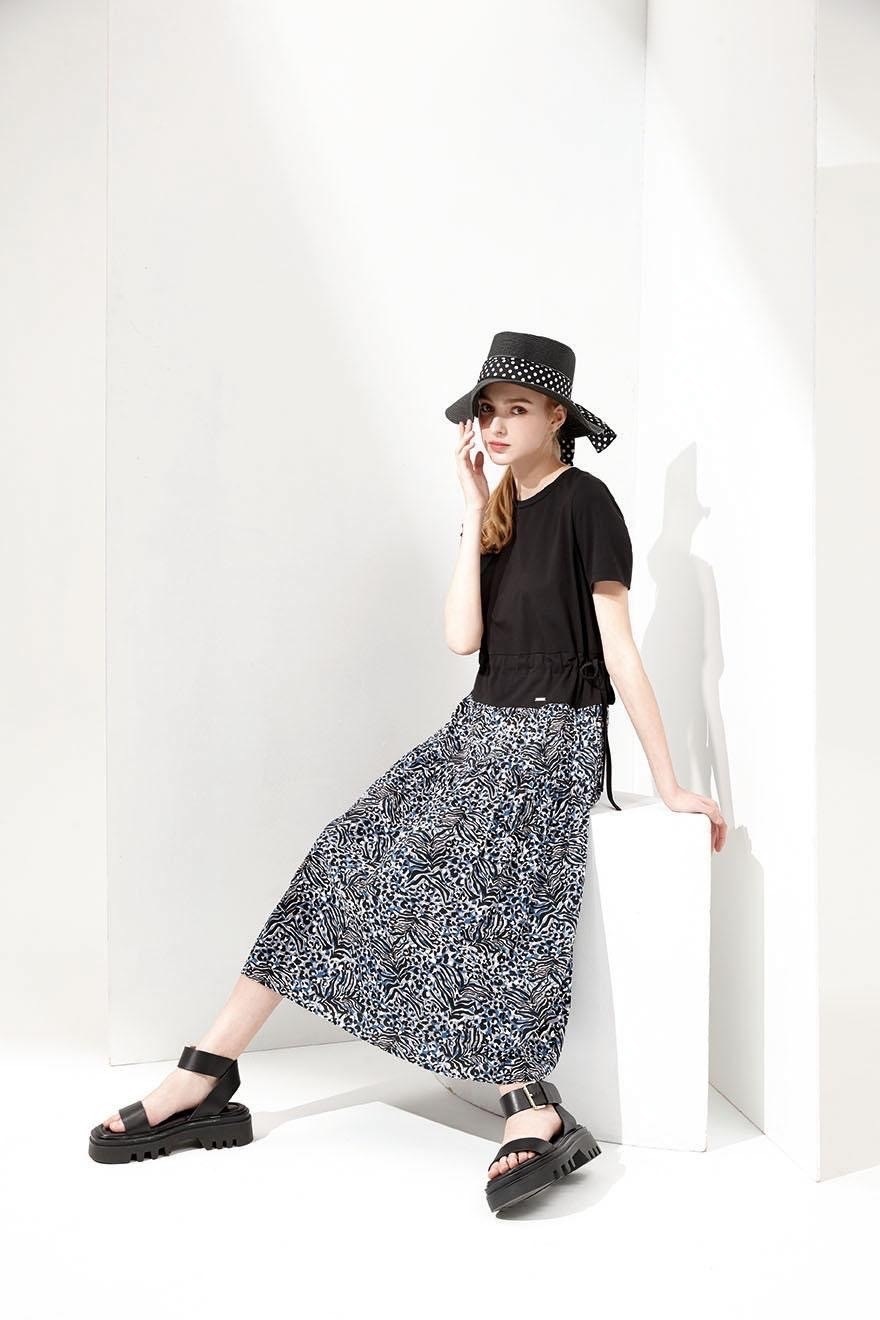 韓潮流時尚拼接腰身綁結造型寬鬆版舒適修身洋裝U6362