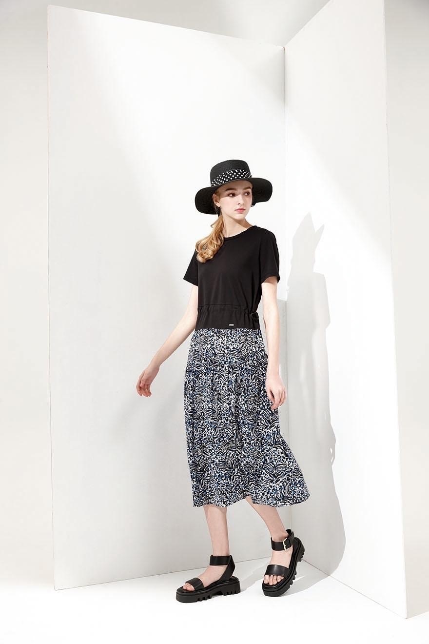 韓潮流時尚拼接腰身綁結造型寬鬆版舒適修身洋裝U6362