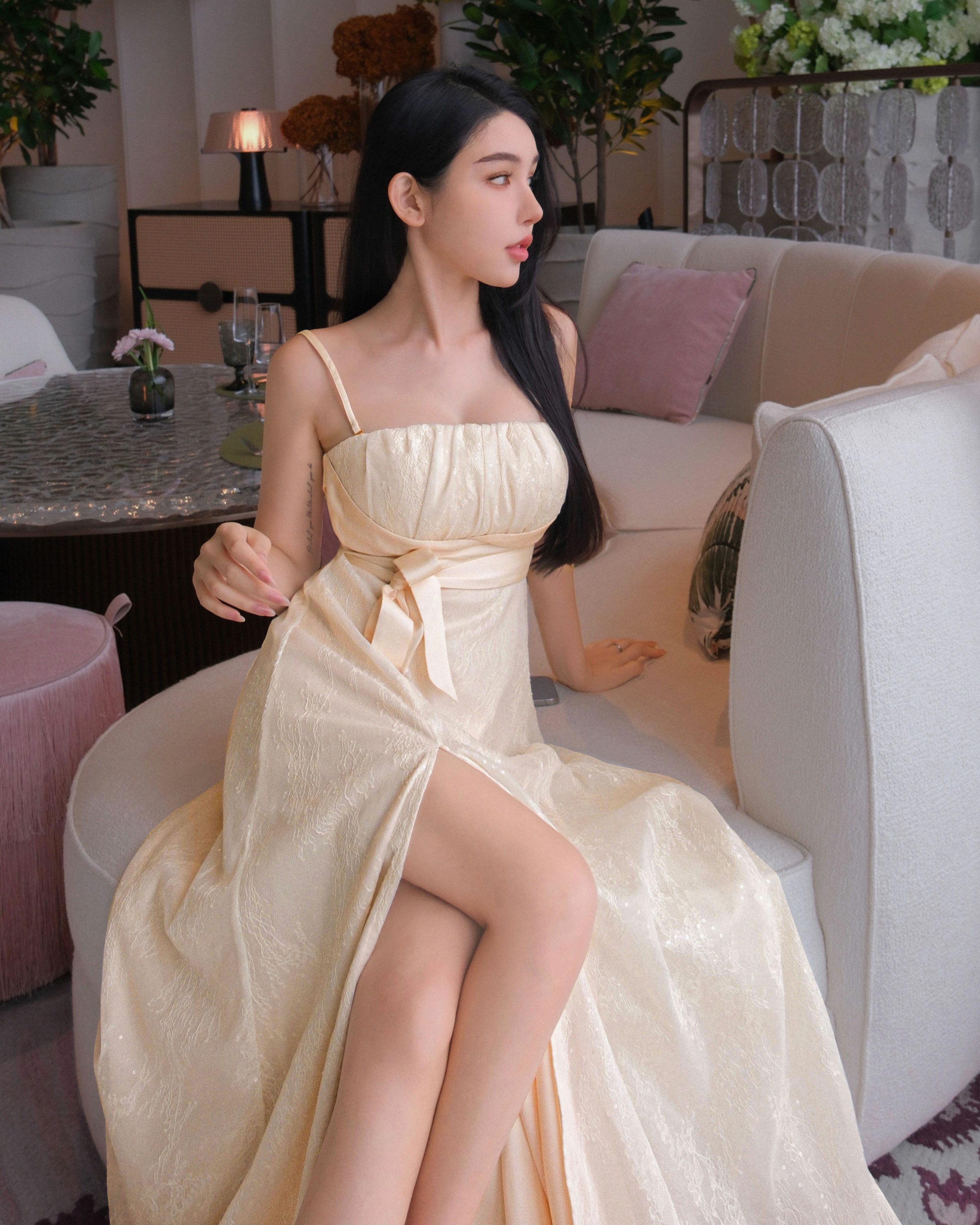 ⭒訂製-絕美亮片蕾絲緞帶長洋