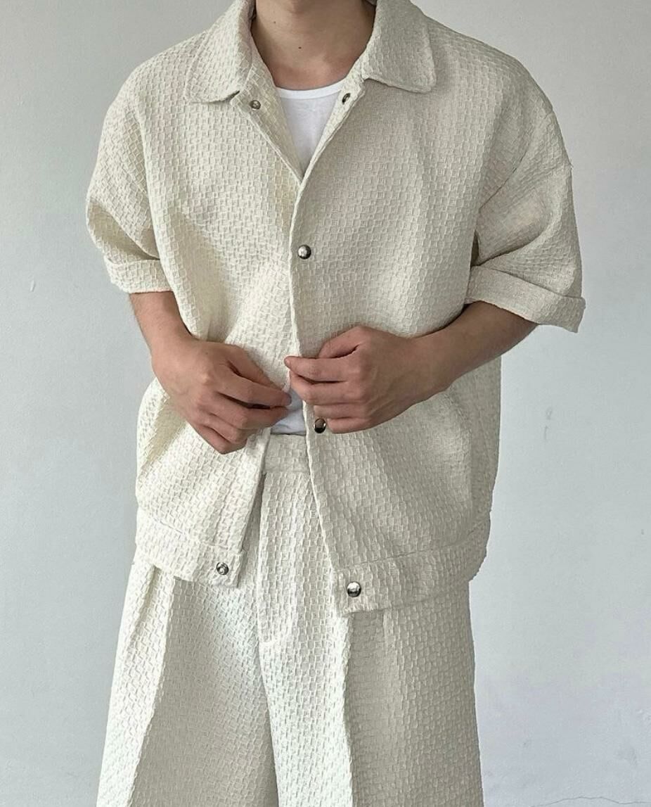 反領暗紋短袖開胸外套 JK2525