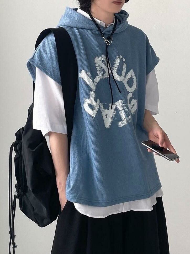 英文字連帽背心 V1099