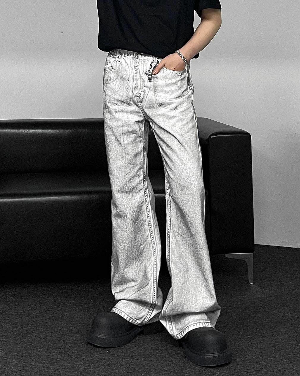 仿污喇叭牛仔褲 J734