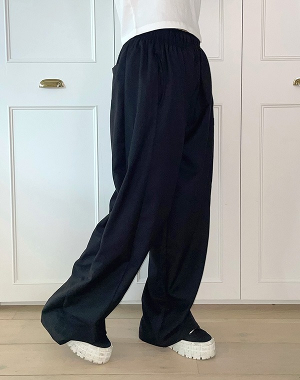 ●muahmuah● Wide TR banding slacks pants black _MUP24002_ MuahMuah WIDE TR BANDING SLACKS PANTS【CHARCOAL】 | KAZUE