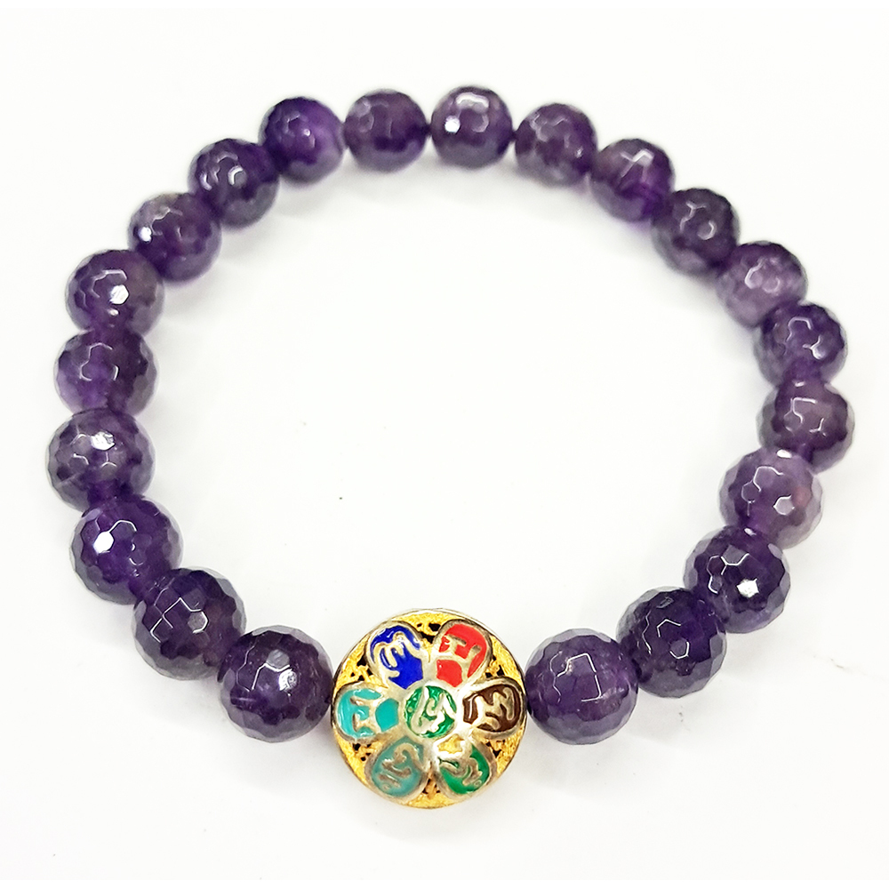 六字真言925純銀+紫晶 晶鑽手珠8mm【十方】143396