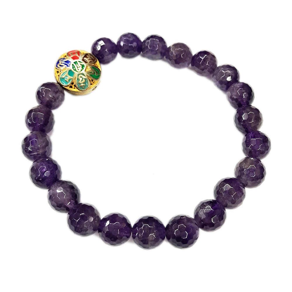 六字真言925純銀+紫晶 晶鑽手珠8mm【十方】143396