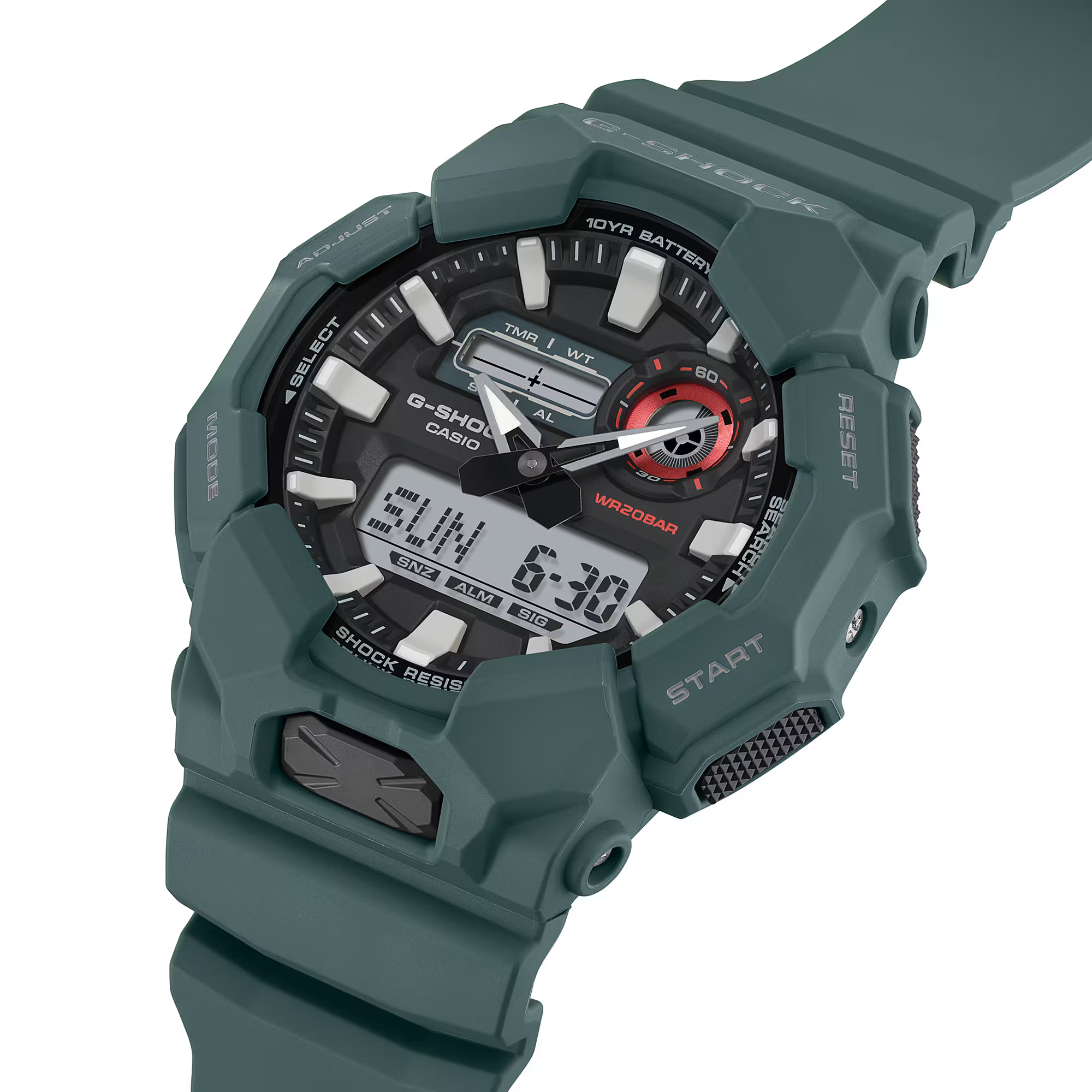 萬年鐘錶 - G-SHOCK  超省電大地色系時尚百搭雙顯數位運動電子錶  GA-010-2A  錶徑 : 51.9mm