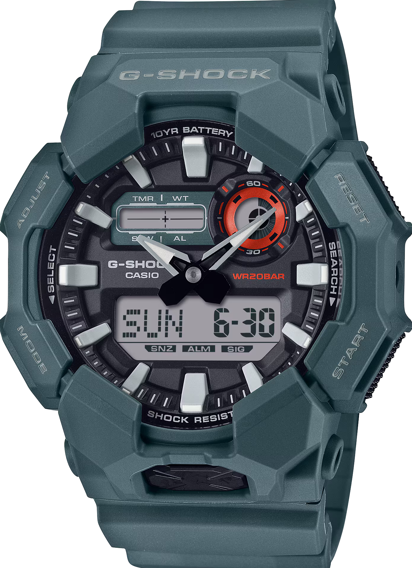 萬年鐘錶 - G-SHOCK  超省電大地色系時尚百搭雙顯數位運動電子錶  GA-010-2A  錶徑 : 51.9mm