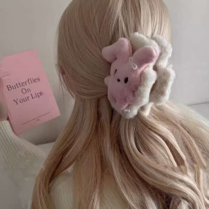 A/B Side Cute Cartoon Pink Bunny Hair Claw