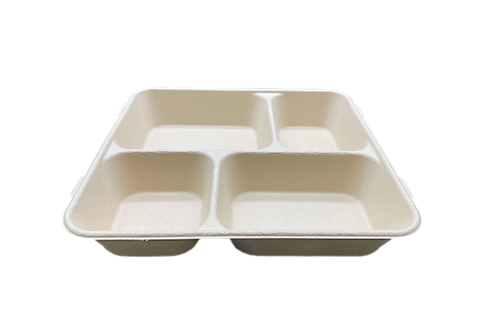 【4 分格】一次性環保麥稈紙漿午餐盒 外帶外送 帶蓋餐盒 (50隻/包)