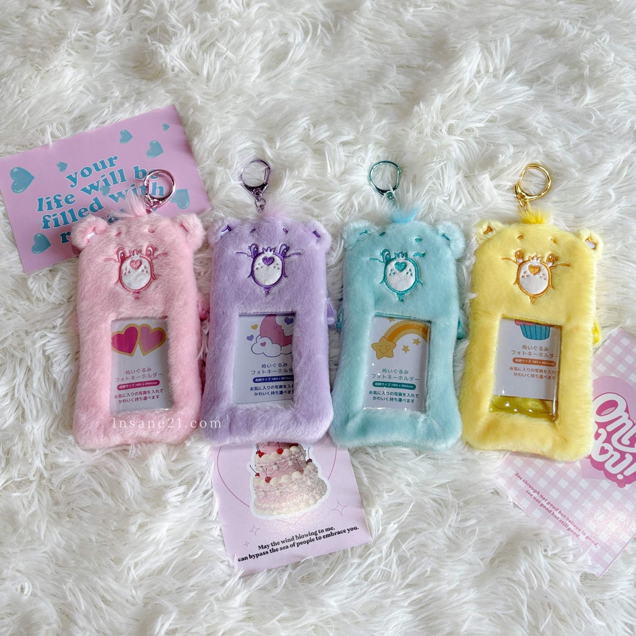 CARE BEARS 彩虹熊 絨毛卡套 照片鑰匙圈 吊飾/日本 代購