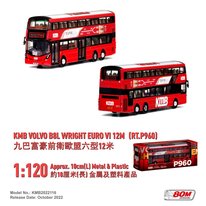 KMB2022116 1:120 九巴富豪B8L前衛歐盟六型12米 (P960)