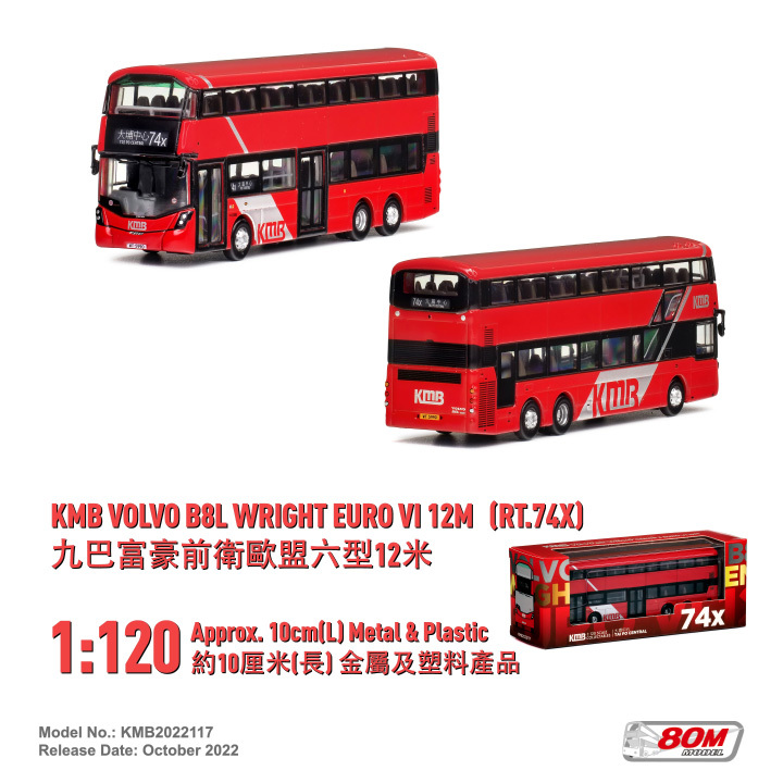 KMB2022117 1:120 九巴富豪B8L前衛歐盟六型12米 (74X)