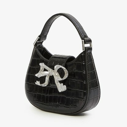 1SP0111-032 SELF PORTRAIT Croc Crescent Bow Micro Bag Black #PF23-303-BOS (B-EU-E)