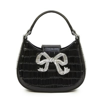 1SP0111-032 SELF PORTRAIT Croc Crescent Bow Micro Bag Black #PF23-303-BOS (B-EU-E)