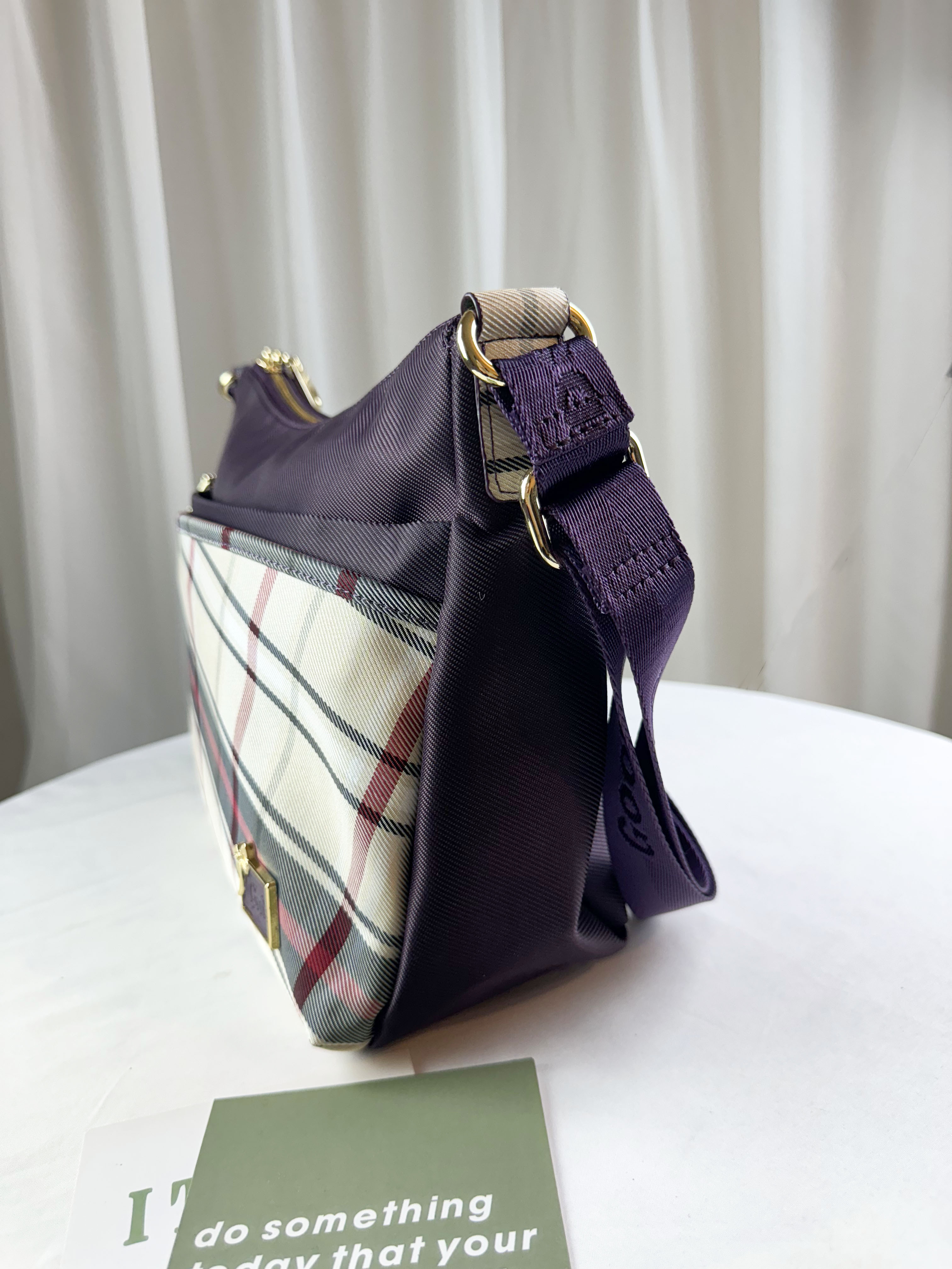 GOODS 紫格紋拼色防潑水肩背包 / 側背包 #2638