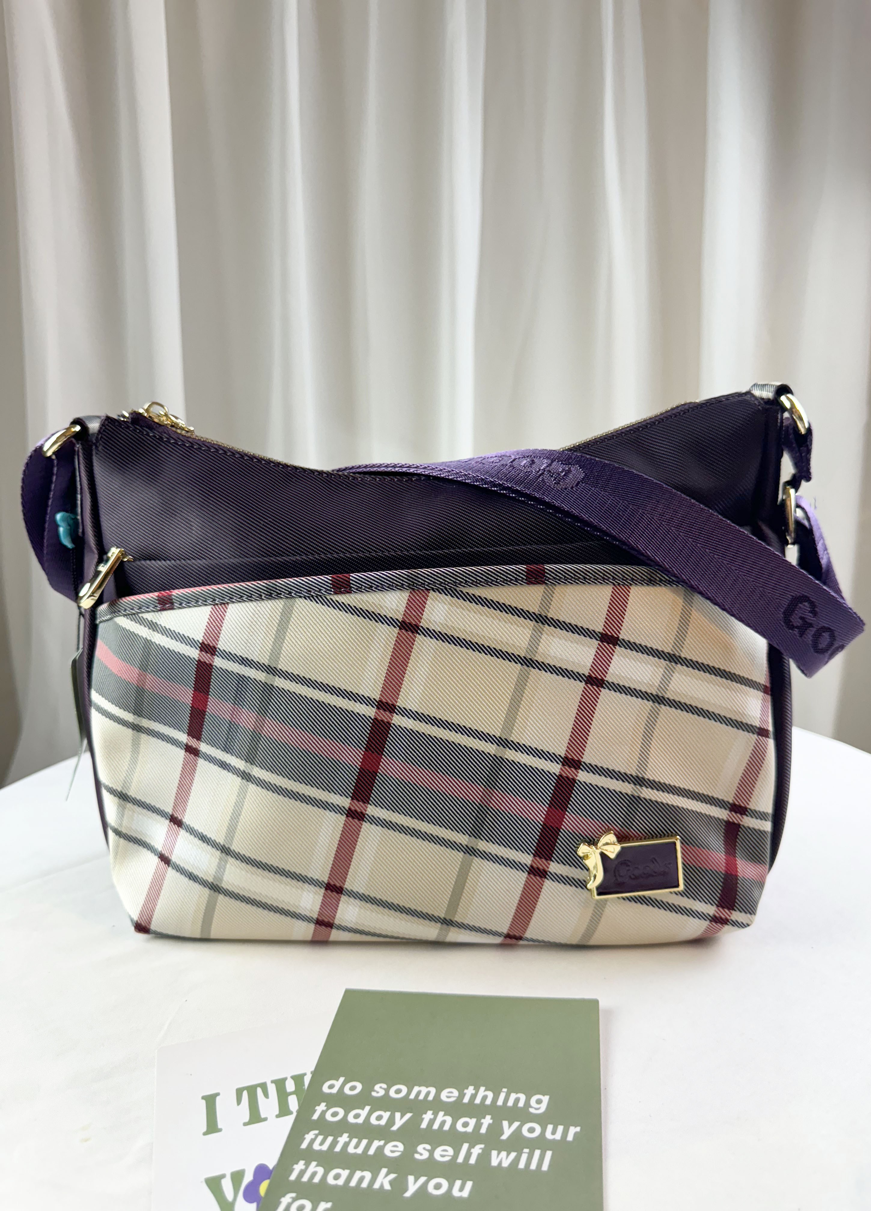 GOODS 紫格紋拼色防潑水肩背包 / 側背包 #2638