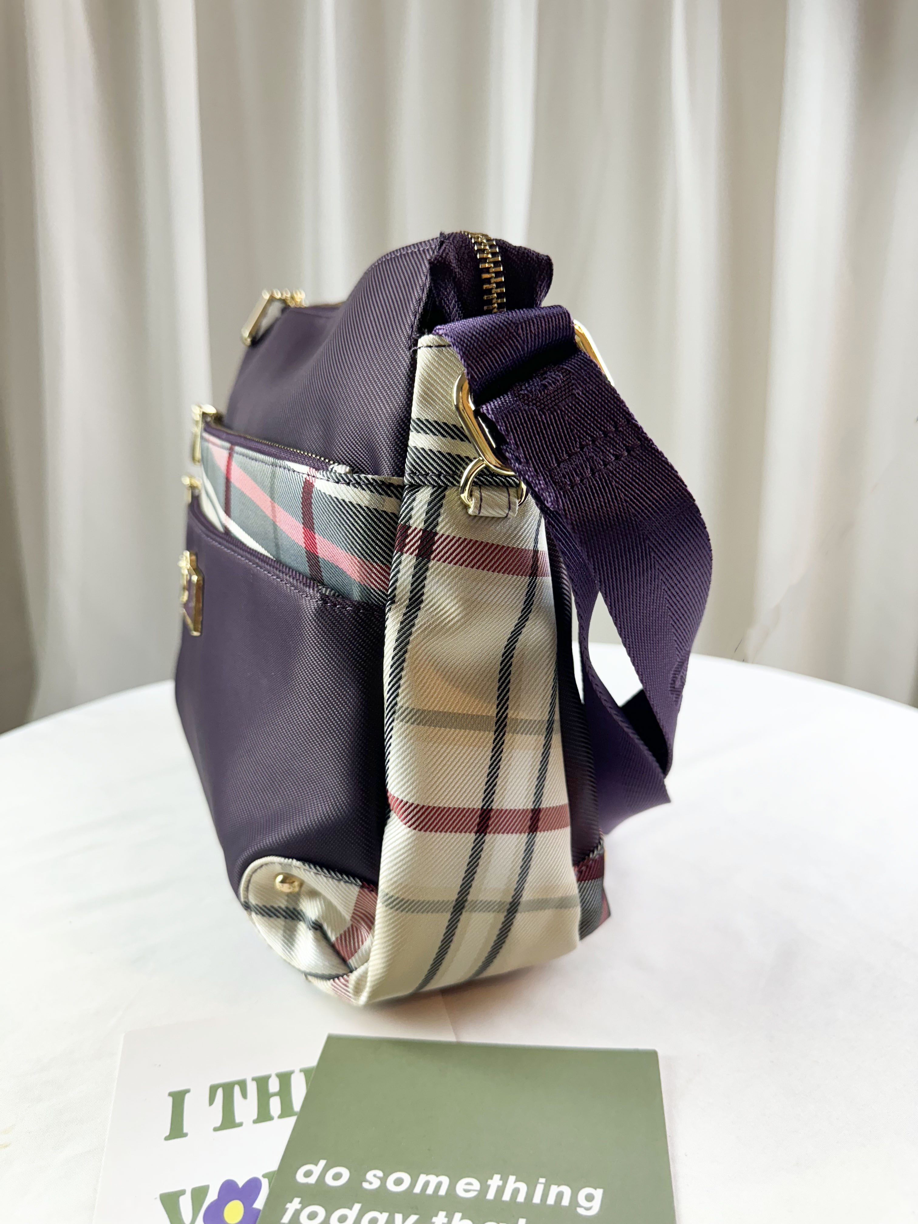 GOODS 紫格紋拼色防潑水肩背包 / 側背包 #2045