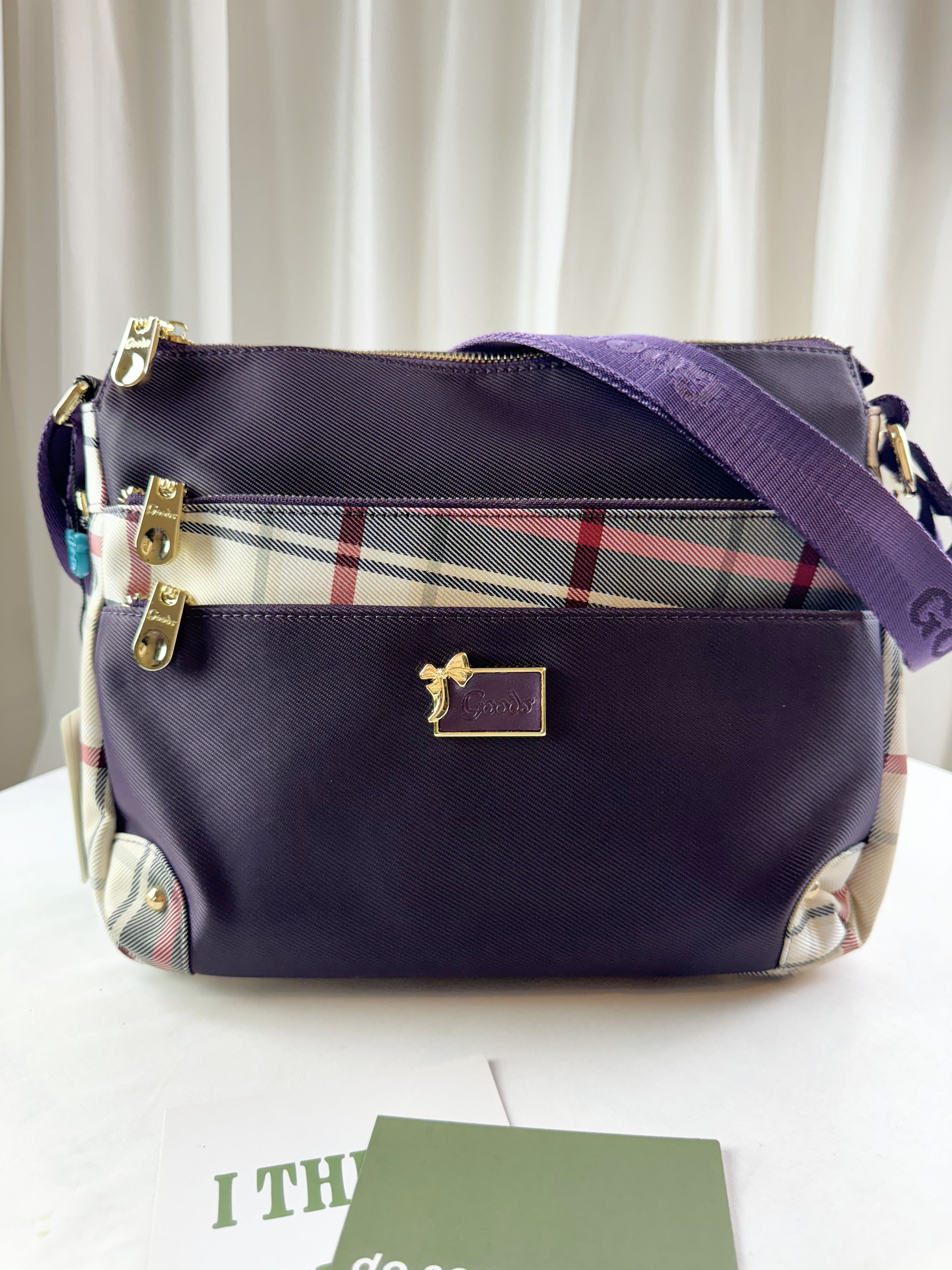 GOODS 紫格紋拼色防潑水肩背包 / 側背包 #2045