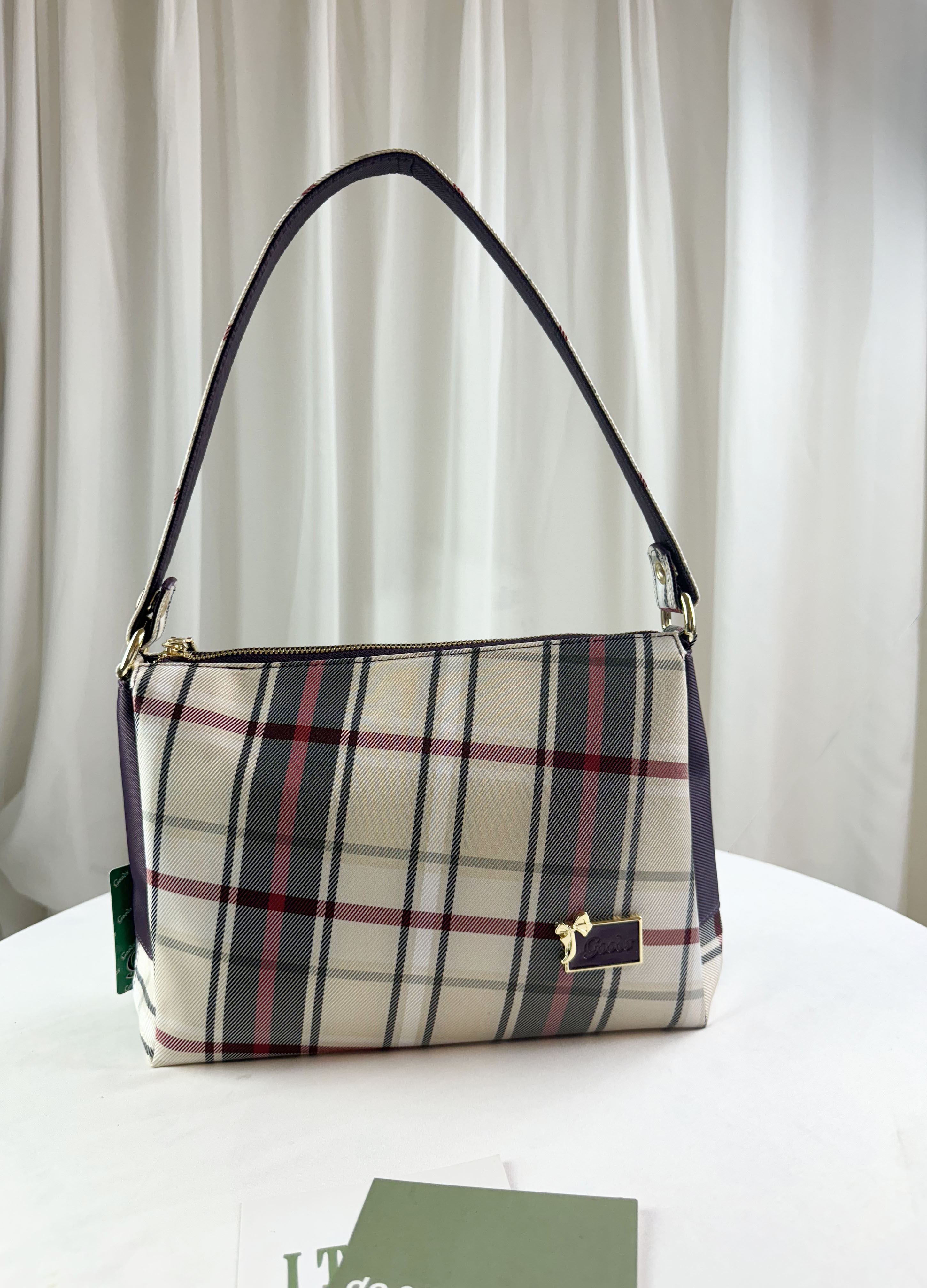 GOODS 紫格紋拼色防潑水側背包  #2454