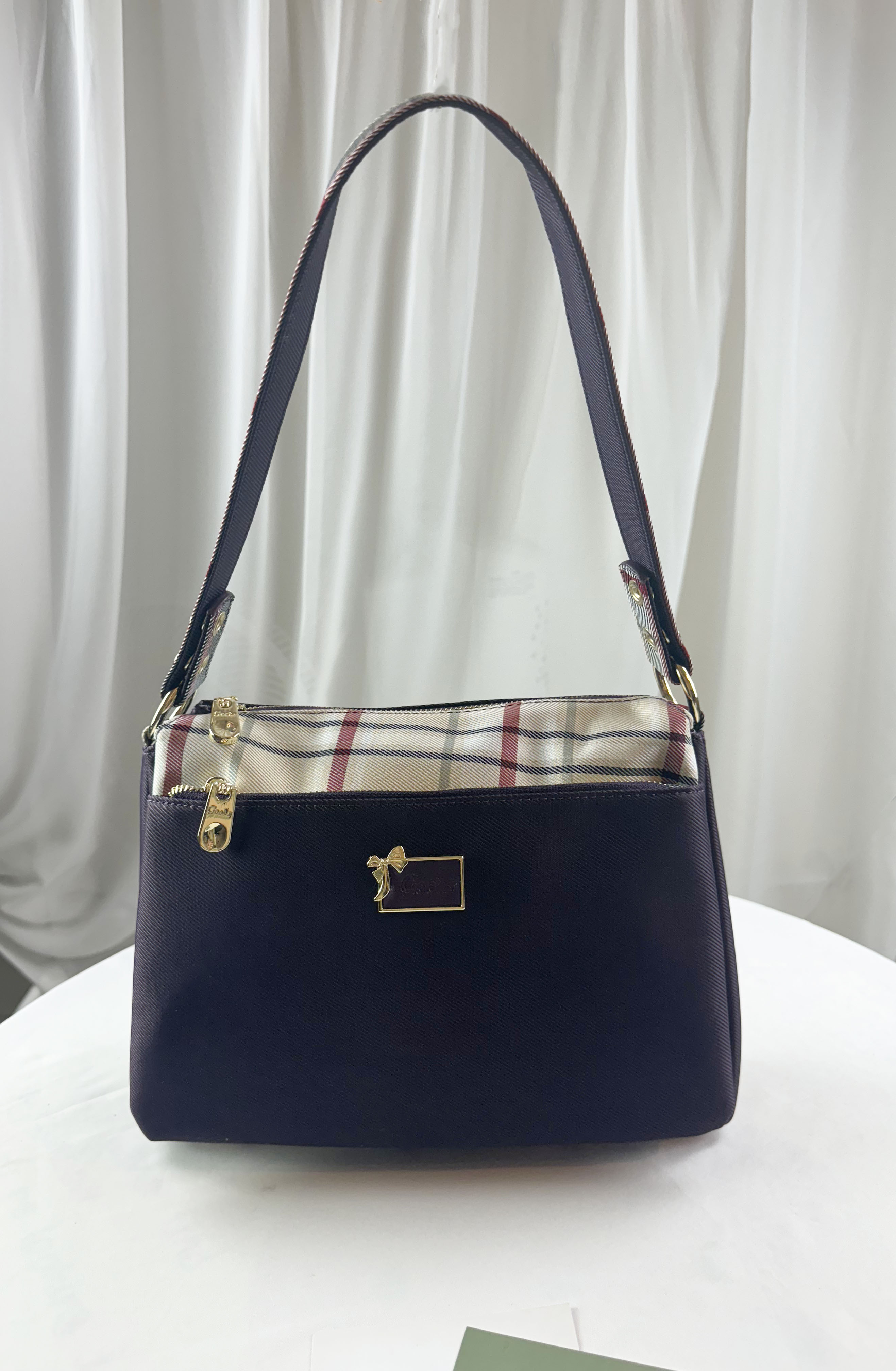 GOODS 紫格紋拼色防潑水肩背包 / 側背包 #29259