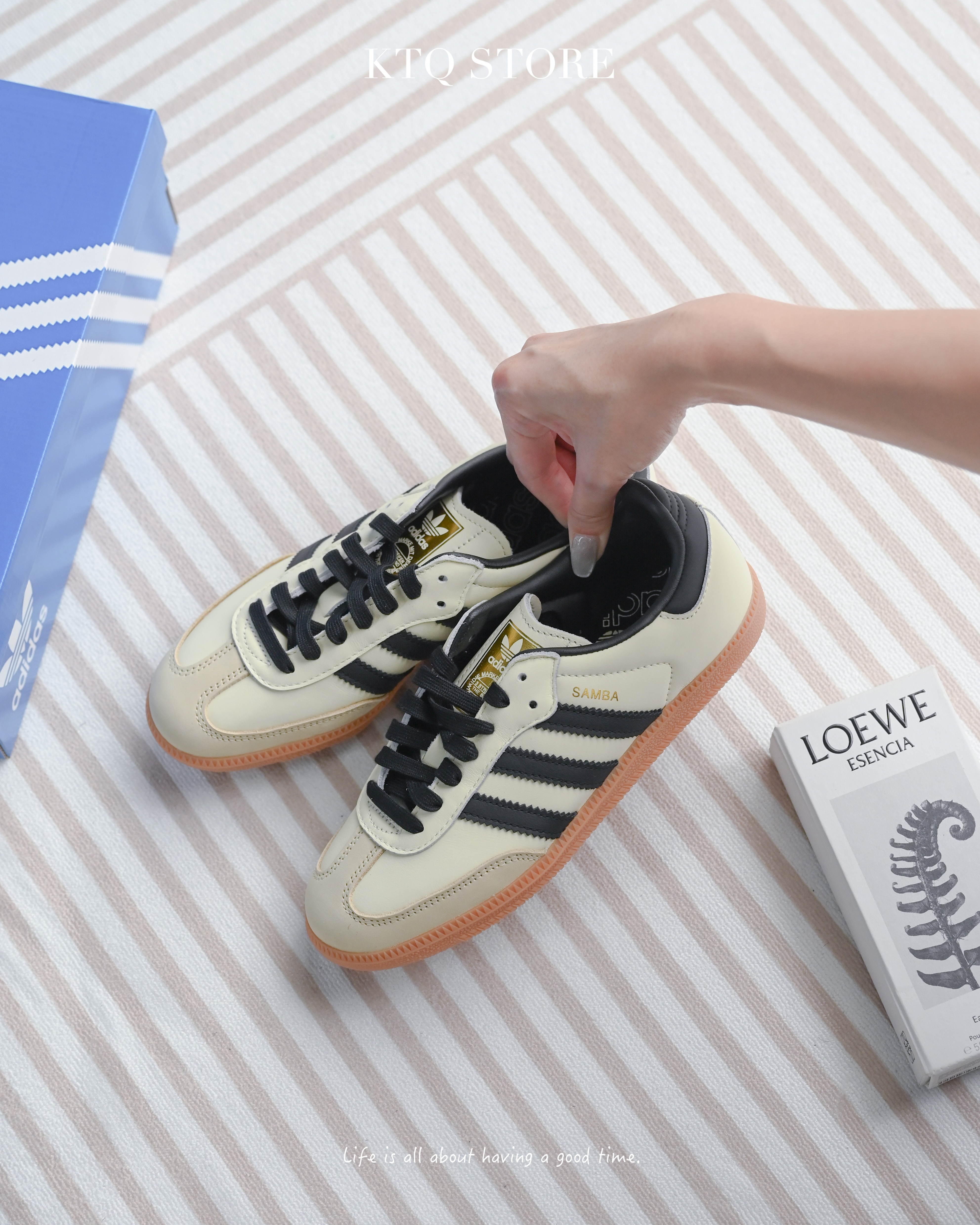 KTQ STORE ‧ ADIDAS SAMBA OG 奶油 黑金 焦糖底 低筒 休閒鞋 ID0478