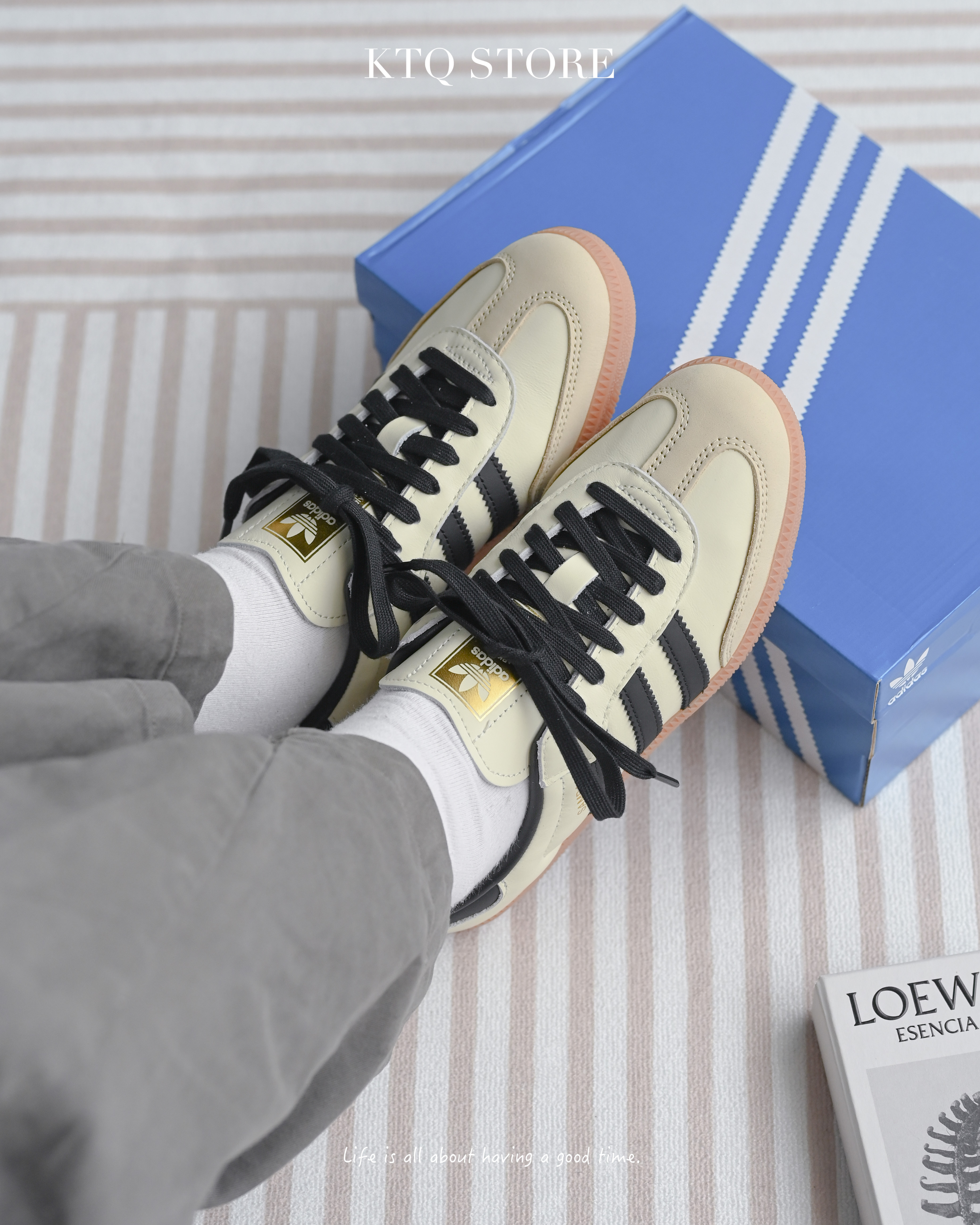 KTQ STORE ‧ ADIDAS SAMBA OG 奶油 黑金 焦糖底 低筒 休閒鞋 ID0478