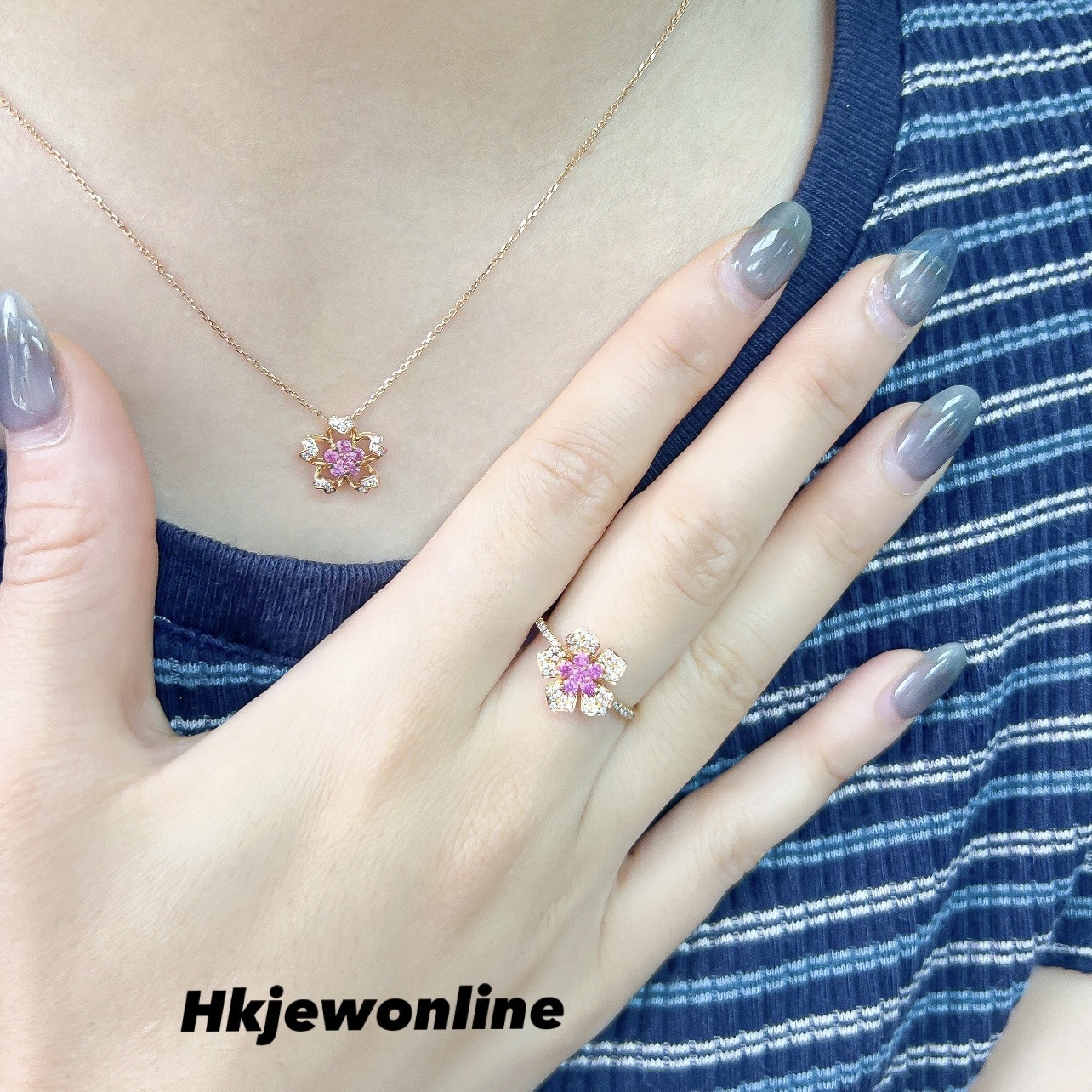 Pink sapphire diamond Flower set