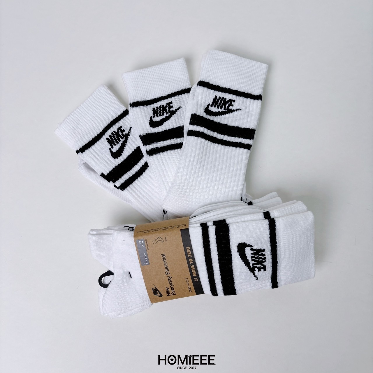 Nike Everyday Plus 襪子 長襪 條紋 LOGO 黑白 三雙一組 [DX5089-103]