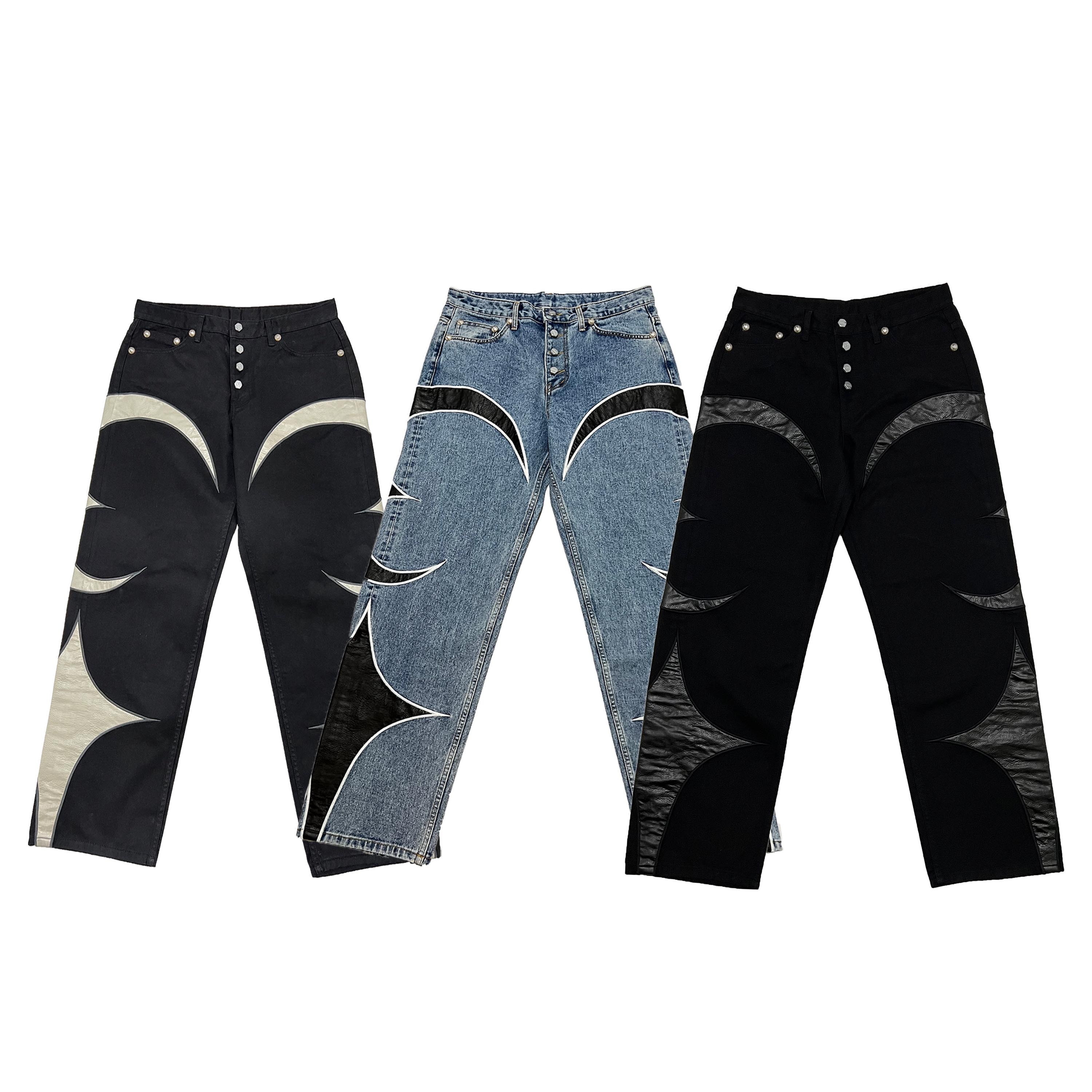 Thug Club / TC Leather Washing Denim Pants - 藍色, 黑白, 黑黑