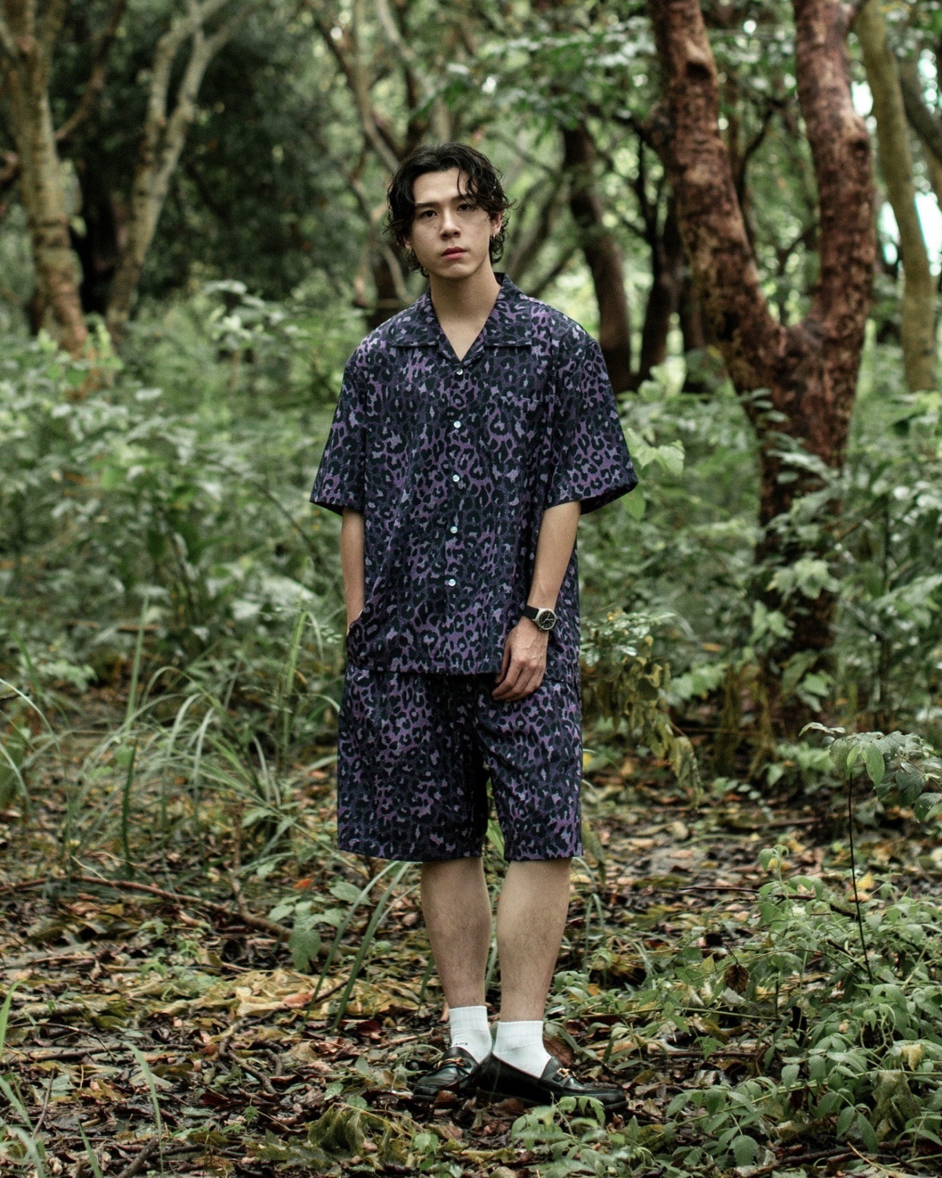 NICEDAY 服飾 QUEST Leopard Print Shirt 涼感紫色豹紋襯衫 套裝