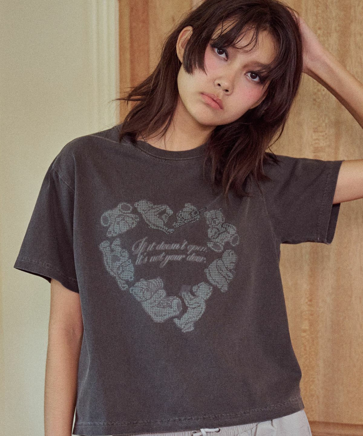 CPGN STUDIO HEART BEAR PIGMENT CROP T-SHIRT (W)