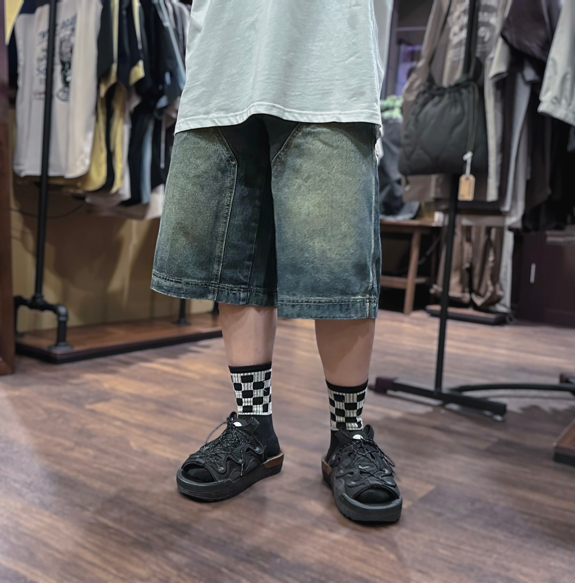 復古做舊拼布牛仔短褲